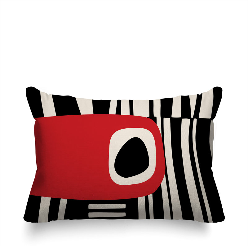Oreiller rectangulaire réversible intérieur / extérieur Jina, Rouge / noir / blanc cassé, H 14 po x l 20 po