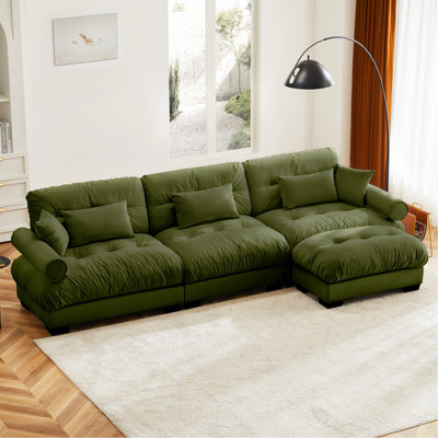 Super Comfort Oversized Modular Velvet Sectional Sofa Couch With Movable Ottoman,Corner Sectional With Bolstered Armrests, Deep Seat Cloud Couch, Convertible L Shaped Couch For Living Room Olive Green