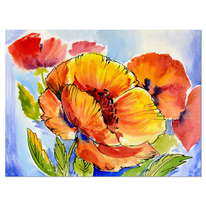 «Bouquet of Full Blown Poppies Floral», reproduction sur toile tendue, H 12 po x l 20 po