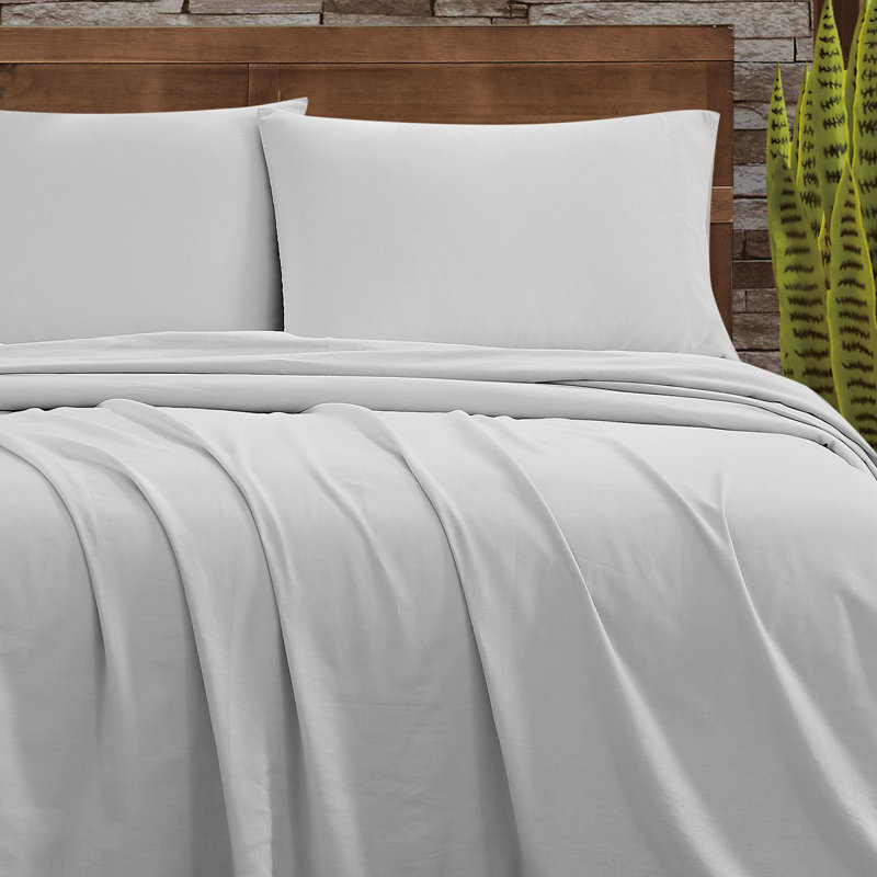 Standard Gray Cotton Polyester Embroidered Pillowcase Pair
