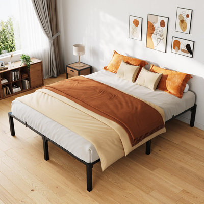 Twin Platform Bed Frame, 14" High Heavy-Duty Metal Frame with Steel Slats, 800 lbs Capacity & Under-Bed Storage