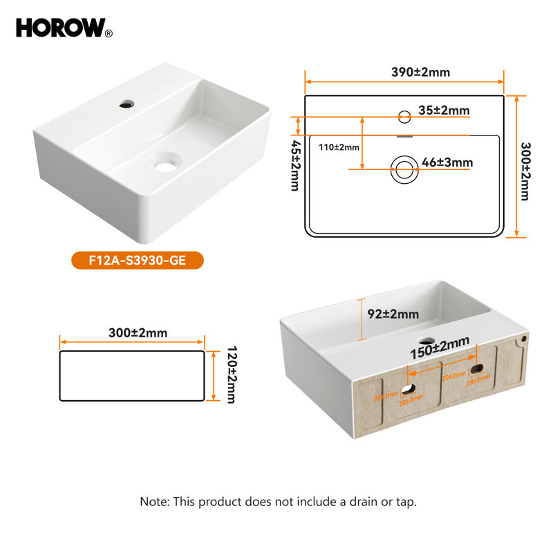 Belfry Bathroom 390mm L x 300mm W White Ceramic Rectangular Sink with Overflow