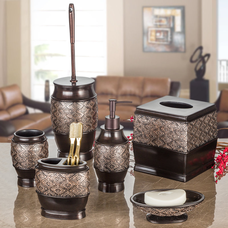 Dublin Brown Decorative Resin Small Trash Can with Lid