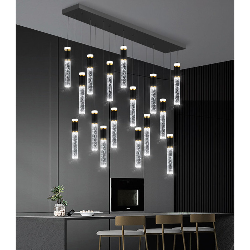 16-light Modern Rectangular Dimmable Led Crystal Chandelier, 118" H x 40" W x 12" D, 16 Lights