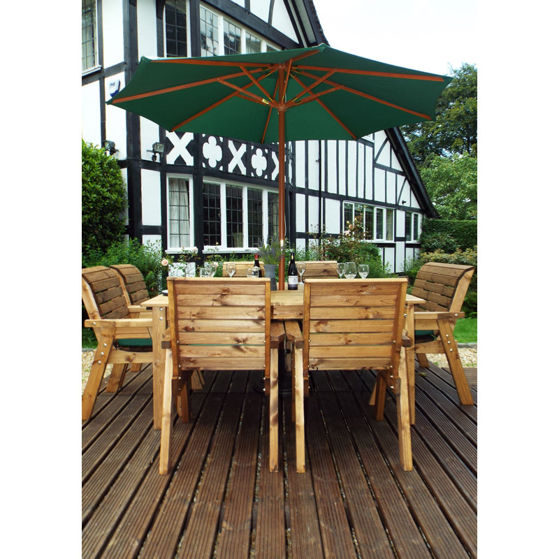 Francis 8 - Person Wood Patio Dining Set with Square Table , Cushions Included, Green
