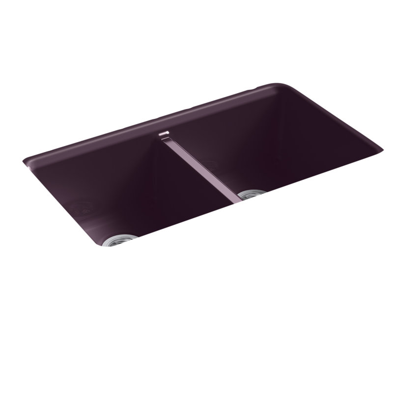 Riverby 33" x 22" x 9.625" Under-Mount Double-Equal Kitchen Sink with Accessories and 5 Oversized Faucet Holes, 50/50 bowls