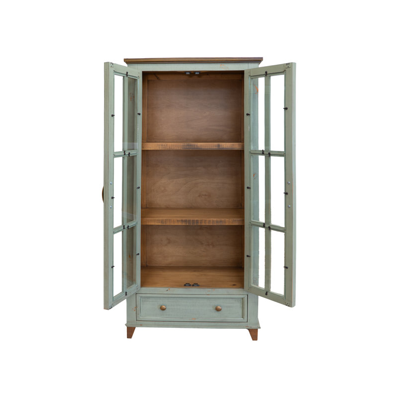 1 Drawer, 2 Glass Doors Cabinet, Green