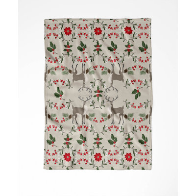 Botanical Deer Holiday Velveteen Throw