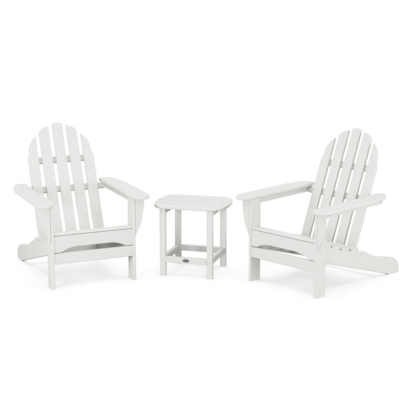 Classic Adirondack 3-Piece Set with South Beach 18" Side Table, White