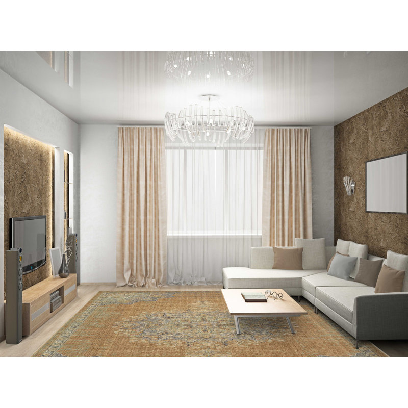 Tapis brun / beige en laine 3 pi 3 po x 5 pi 3 po
