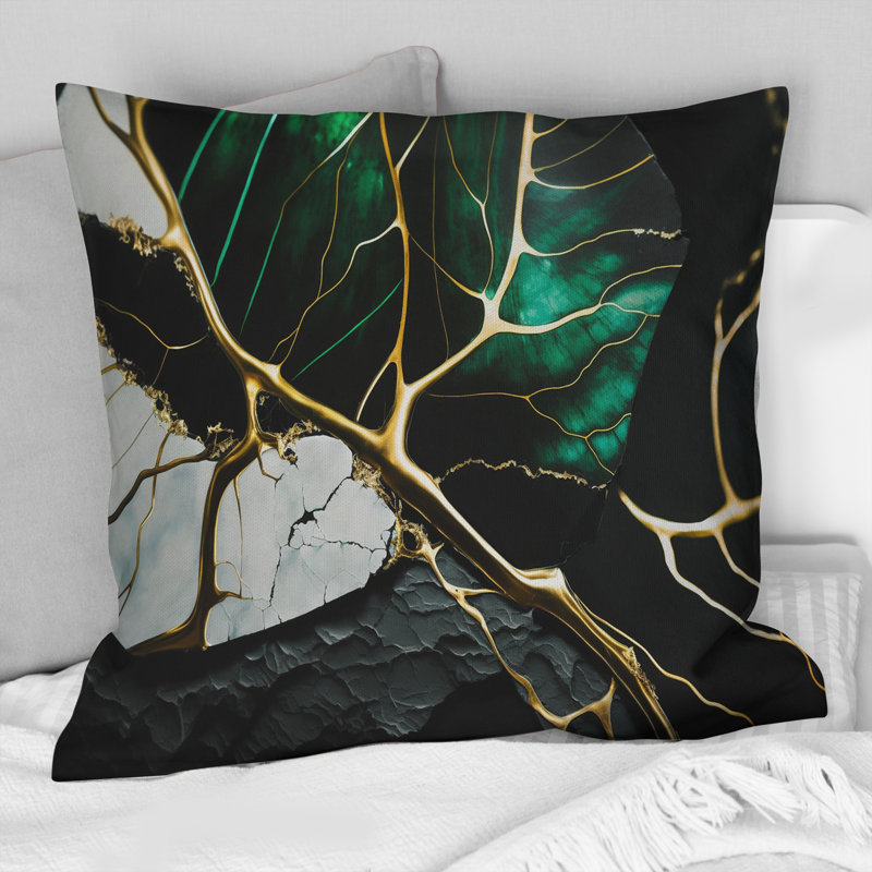 Coussin décoratif à motif abstrait en marbre Abstract Geode Gold II