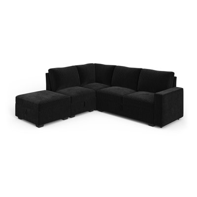 Brunella L Shaped Upholstered Corduroy Sectional Sofa Black