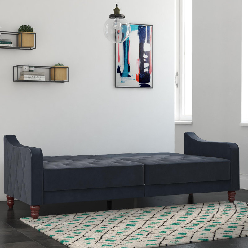 Small Double 207cm Velvet Futon Sofa, Blue