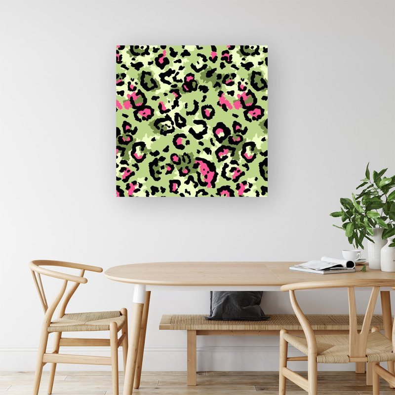Green And Pink Leopard - Wrapped Canvas Print, 30cm H x 30cm W x 3.8cm D