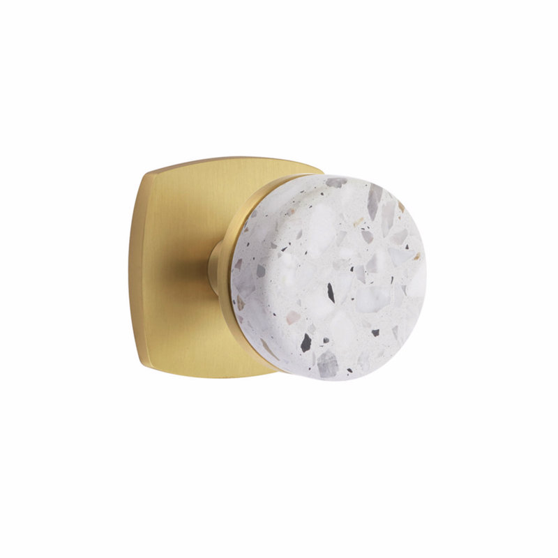 Ensemble de boutons de passage Emtek Select, rosette Urban Modern, tige conique, bouton Terrazzo clair, Antique français