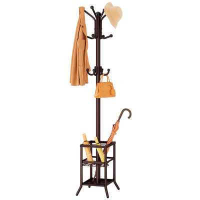 Coat Rack Freestanding, Coat Rack Stand with Umbrella Holder, Coat Tree with 12 Hooks,Tree Clothes Hat for Entryway, Hallway, Bedroom, Living Room & Office, (Brown)