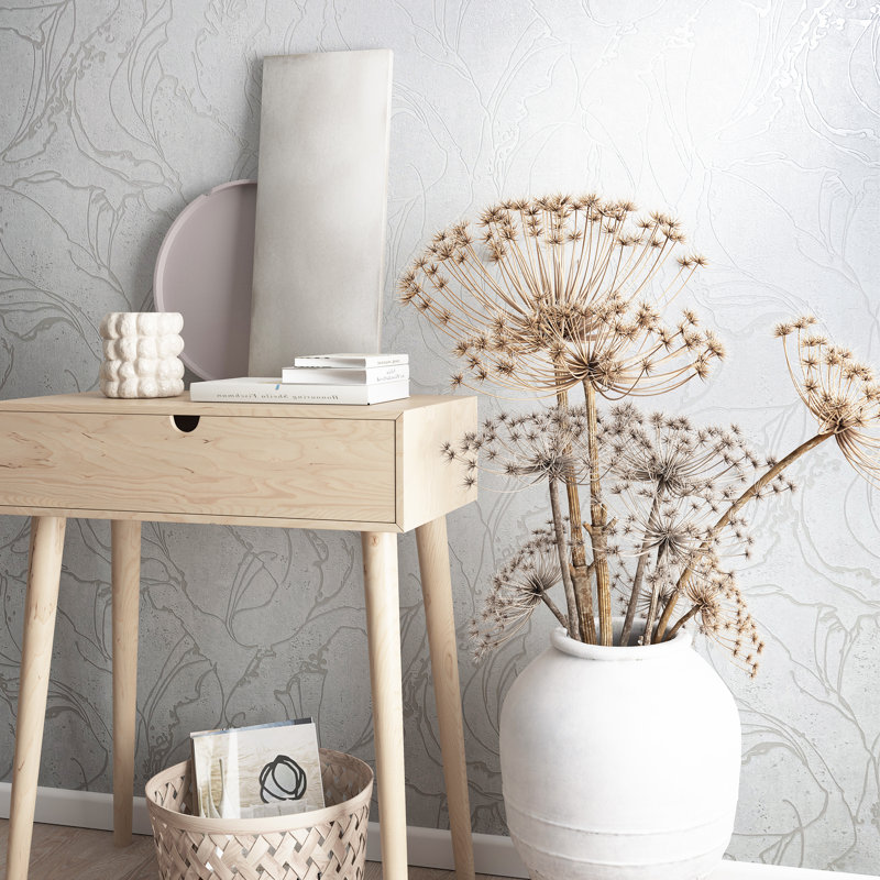 Kavalier Graphic Swirls 10.05M X 53Cm Metallic Elements Wallpaper Roll, White