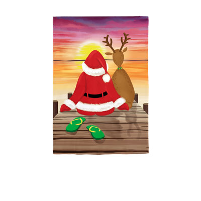 Santa and Deer Sunset Applique Garden flag