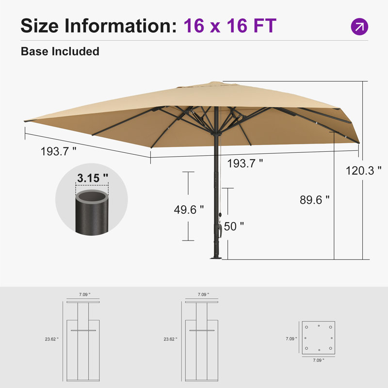 Parasol de table semi-automatique pour l'extérieur, Noir