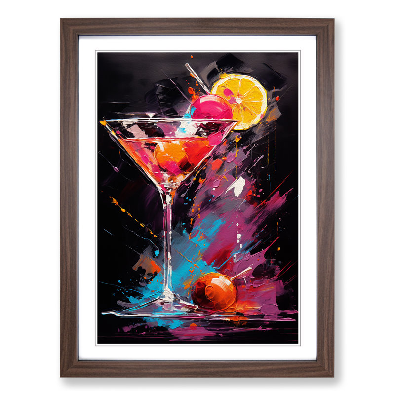 Cocktail Gestural No.2 - Single Picture Frame Print on Wood, Walnut, 46cm H x 34cm W x 2cm D