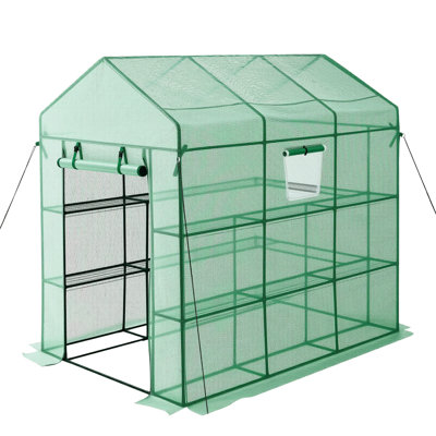 54" x 81.1" x 77.2" Walk-In Greenhouse with 14 Shelves PE Cover Zipper Door and 2 Vent Windows