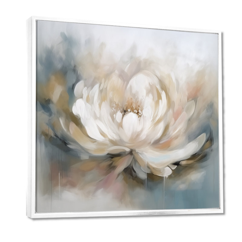 White Lotus Floral Melody, reproduction d'art sur toile, H 36 po x l 36 po, Reproduction avec cadre flottant, Blanc