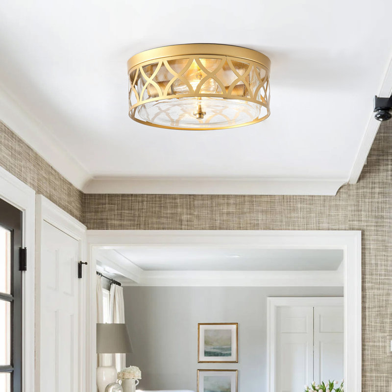 Plafonnier réglable en verre doré à 2 lampes
