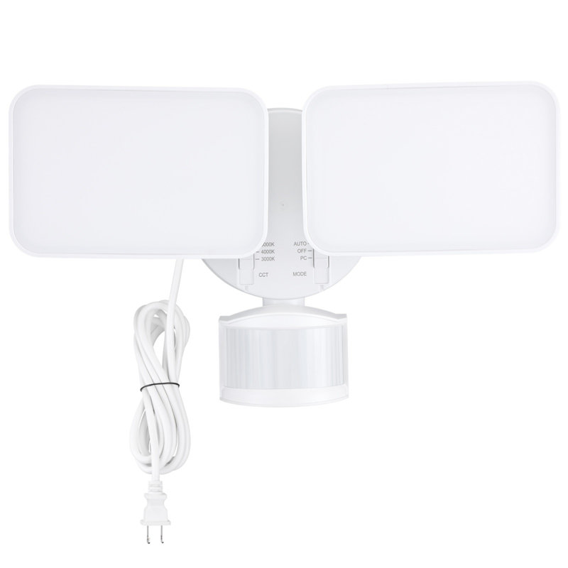 Éclairage de sécurité à DEL à tête double 25W 3CCT, détecteur de mouvement et projecteur crépuscule à l'aube, blanc, White