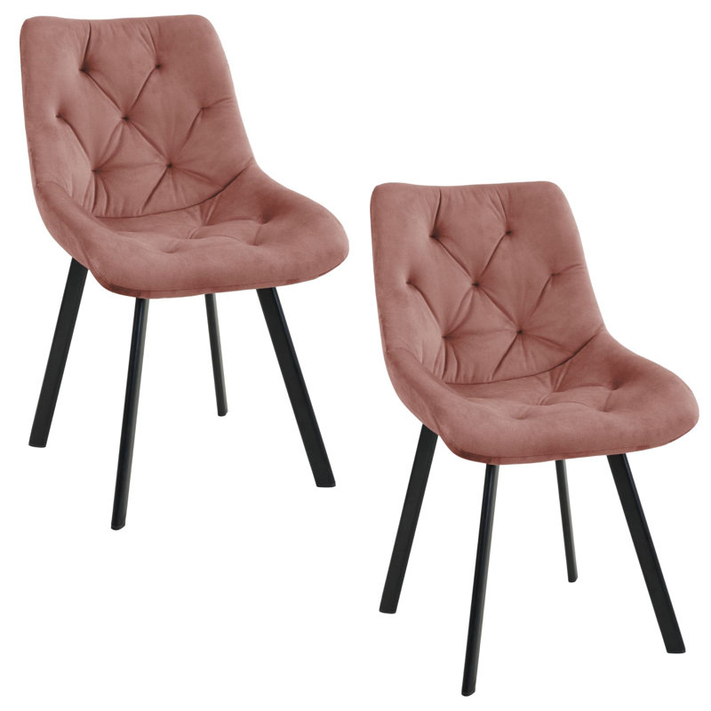 Narrows 49cm H Tufted Velvet Upholstered Upholstered Back Side Chair in Pink