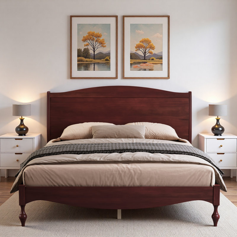 Lit plateforme avec tête de lit arquée Vintage, Grand lit, Noyer foncé