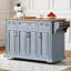 Grand îlot de cuisine de 54 po avec abattant en bois d'hévéa, chariot de cuisine à roulettes en relief sur 4 roues avec 4 portes et 3 tiroirs, îlot de cuisine avec rangement pour la cuisine, salle à manger, bleu gris-1860802538