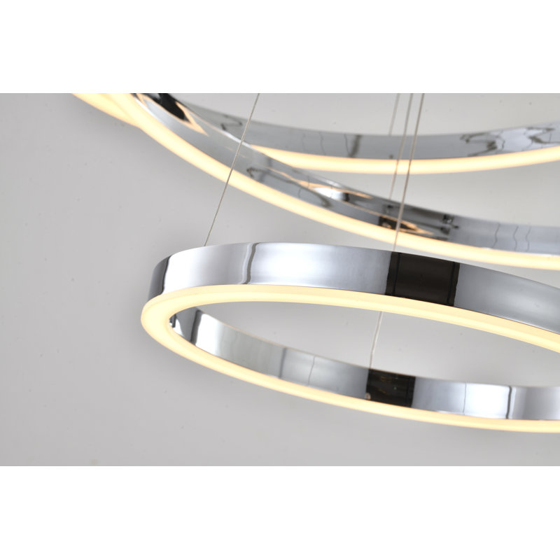 Schaaf Modern LED 3 Halo Ring Chandelier, Chrome