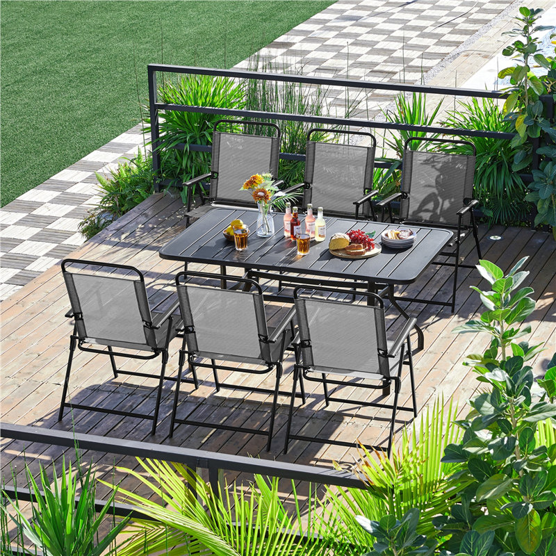 Folding Patio Dining Armchair, Grey, 4