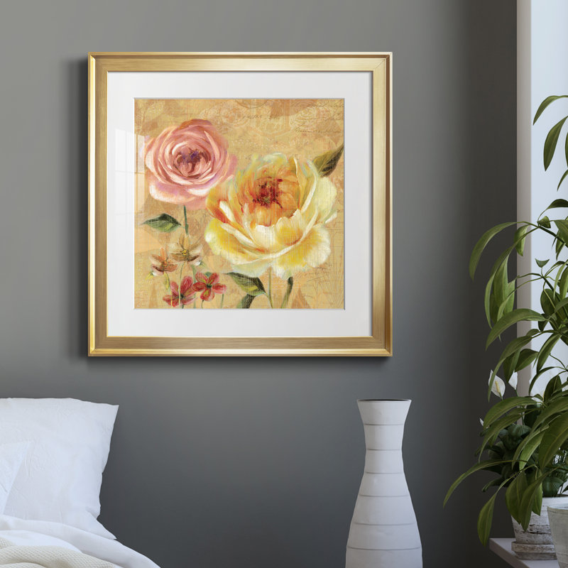 Jardin français II - reproduction d'art sur papier encadré, H 34,5 po x l 34,5 po x P 1,5 po, Papier encadré doré