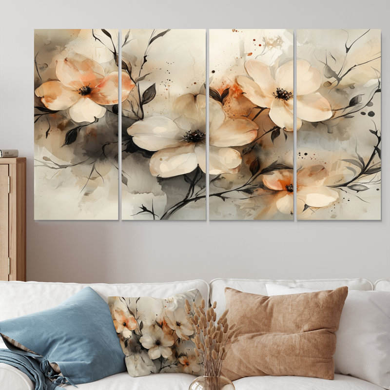 Racines du cornouiller Dream II - art mural cornouiller - ensemble d'art mural traditionnel, H 28 po x l 48 po, 4