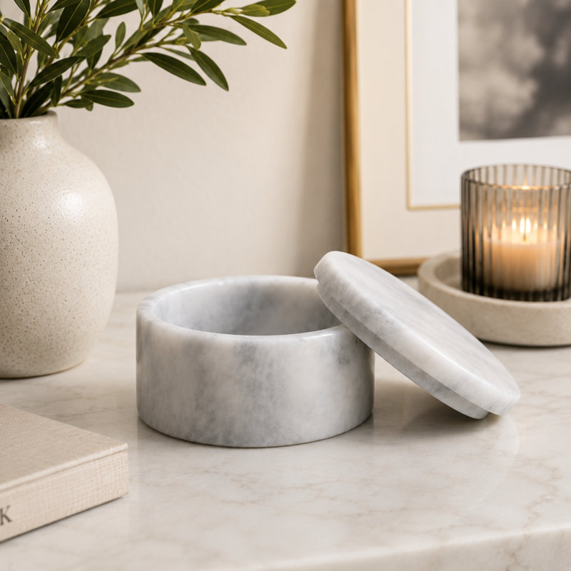 Round Marble Keepsake Box - Badal Gray
