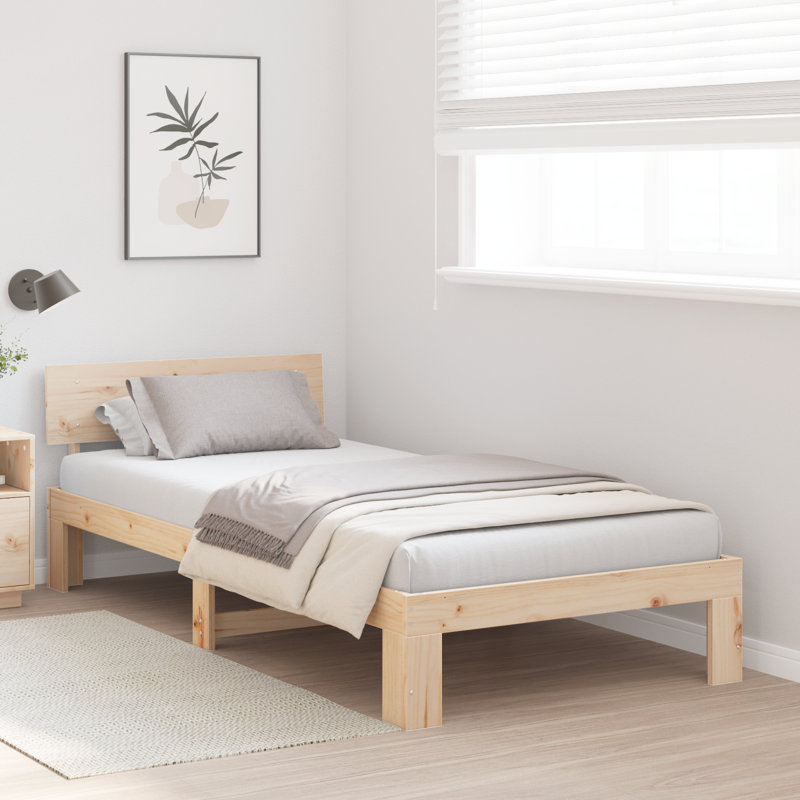 Bed Frame with Headboard Solid Pine Wood, Beige, Small Single (2'6)