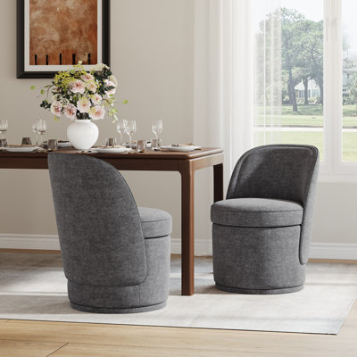 Small Barrel Swivel Upholstered Dining Chair with Storage,No Assembly