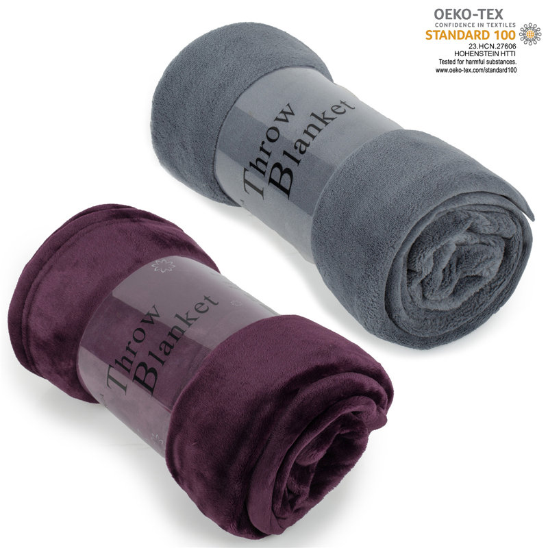 Knitted Throw Blanket, Gray/Purple