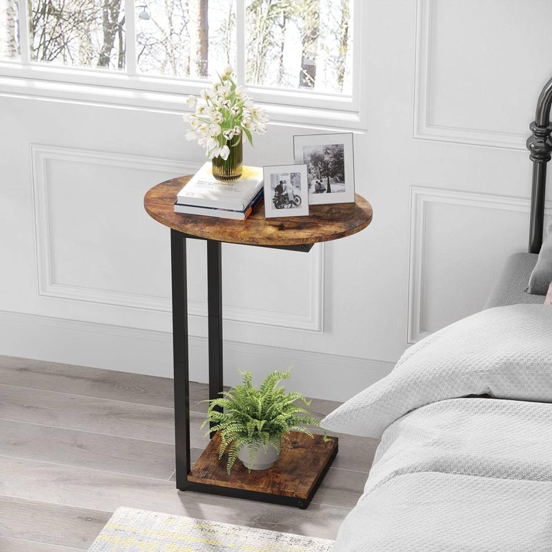 Side Table Small End Table, C-Shaped Wood Sofa Table With Metal Frame For Living Room, Bedroom, Small Spaces (Rustic Brown)