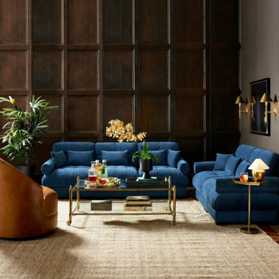 Robson 5-Person Modern Oversized Velvet Living Room Set With 3-Seater Sofa And Loveseat, Cloud Cushions, Deep Seating, Bolster Armrests, Throw And Waist Pillows