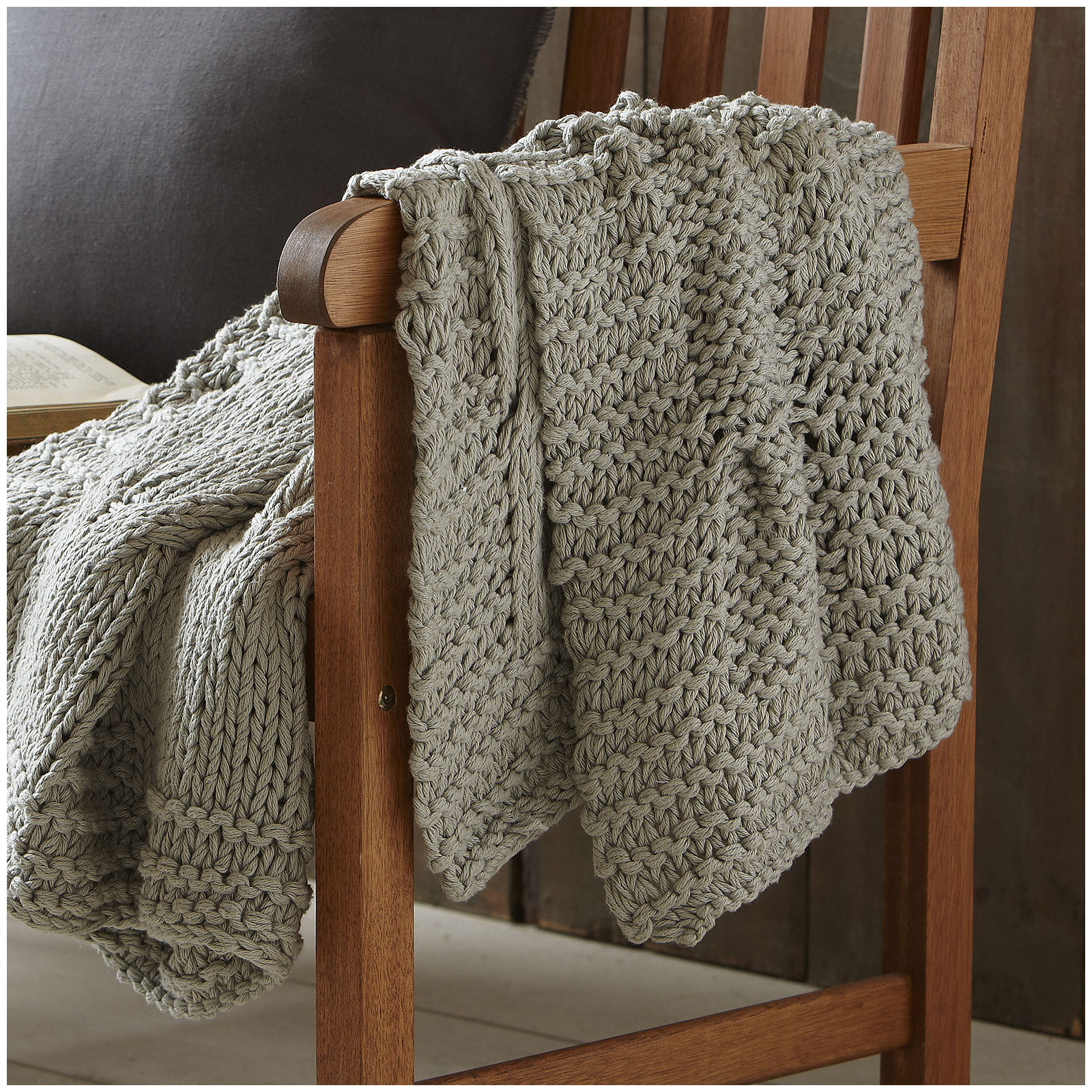 Wildomar Cotton Knitted Throw Blanket, Stone