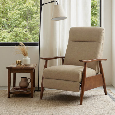 Fauteuil inclinable moderne à accoudoirs en bois avec tissu performant - sièges durables et élégants pour un confort de tous les jours