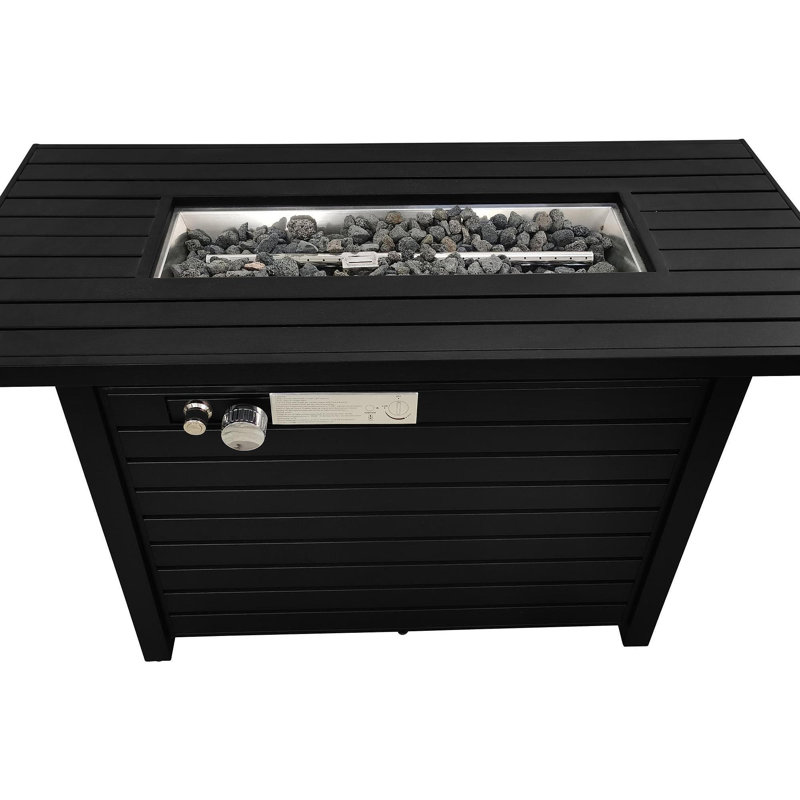 25" H X 42" W Steel Outdoor Fire Pit Table With Lid (Black)