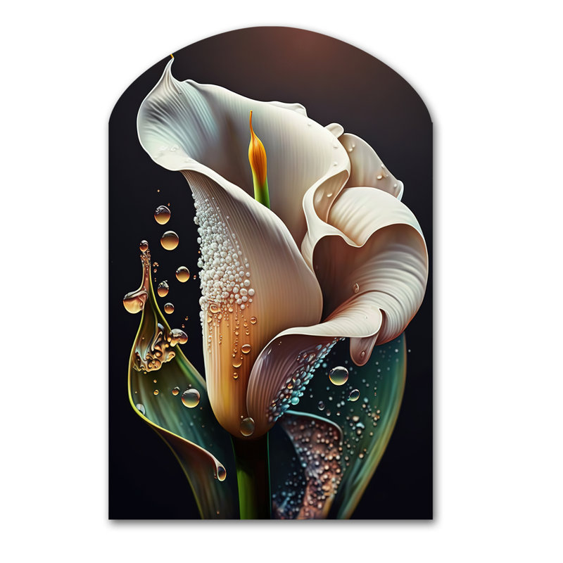 Gren et fleur de lys Calla II - art lys asymétrique, sculpture murale en arche, H 38 po x l 25 po x P 1 po