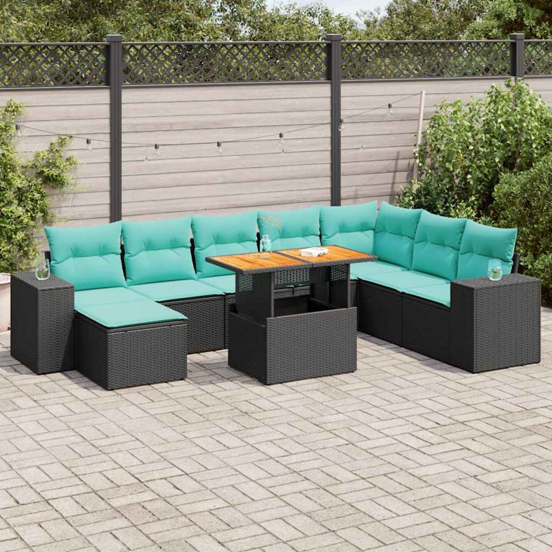  9 Piece Patio Sofa Set With Cushions Black Poly Rattan