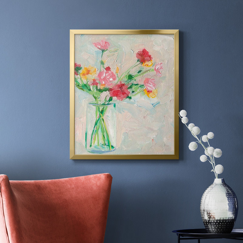Painterly Soft Bouquet I, toile encadrée de qualité supérieure - prête à être accrochée, Cadre doré à coins fermés