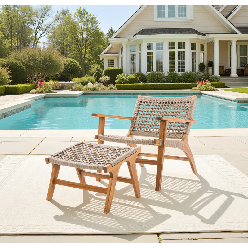 Chaise longue de patio en bois massif avec repose-pieds, Naturel