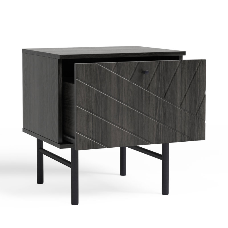 Latitude Run Lanai End Table in Modern Design Nightstand with Storage, Black Oak Effect