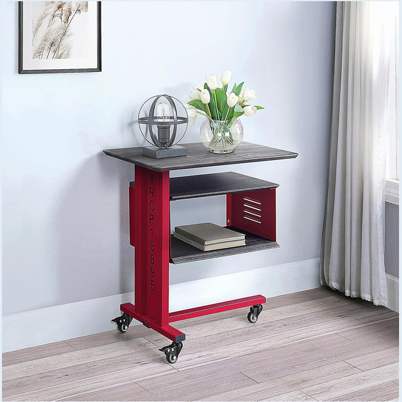 Red Accent Table and Wall Shelf Set